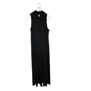 𝅺garnet Hill Black Maxi Dress, High Surplice Neckline, Button Back, Med
